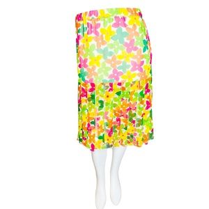 Vintage Scaasi Vibrant Floral Silk Pleated Skirt